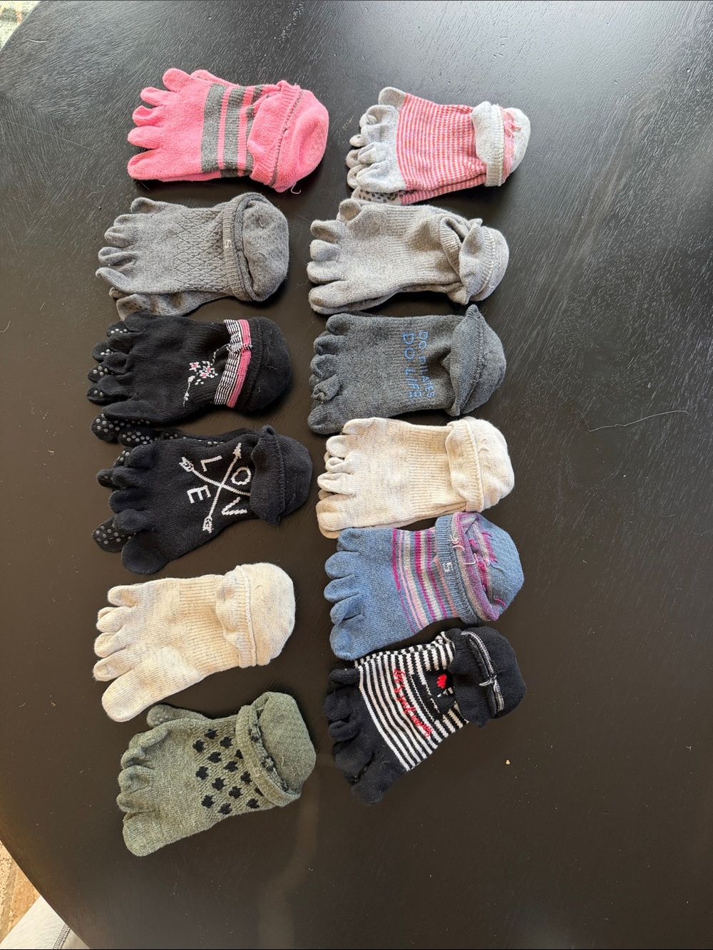 Assorted Five-Toe Socks - Pink, Gray, Black, Cream, Green